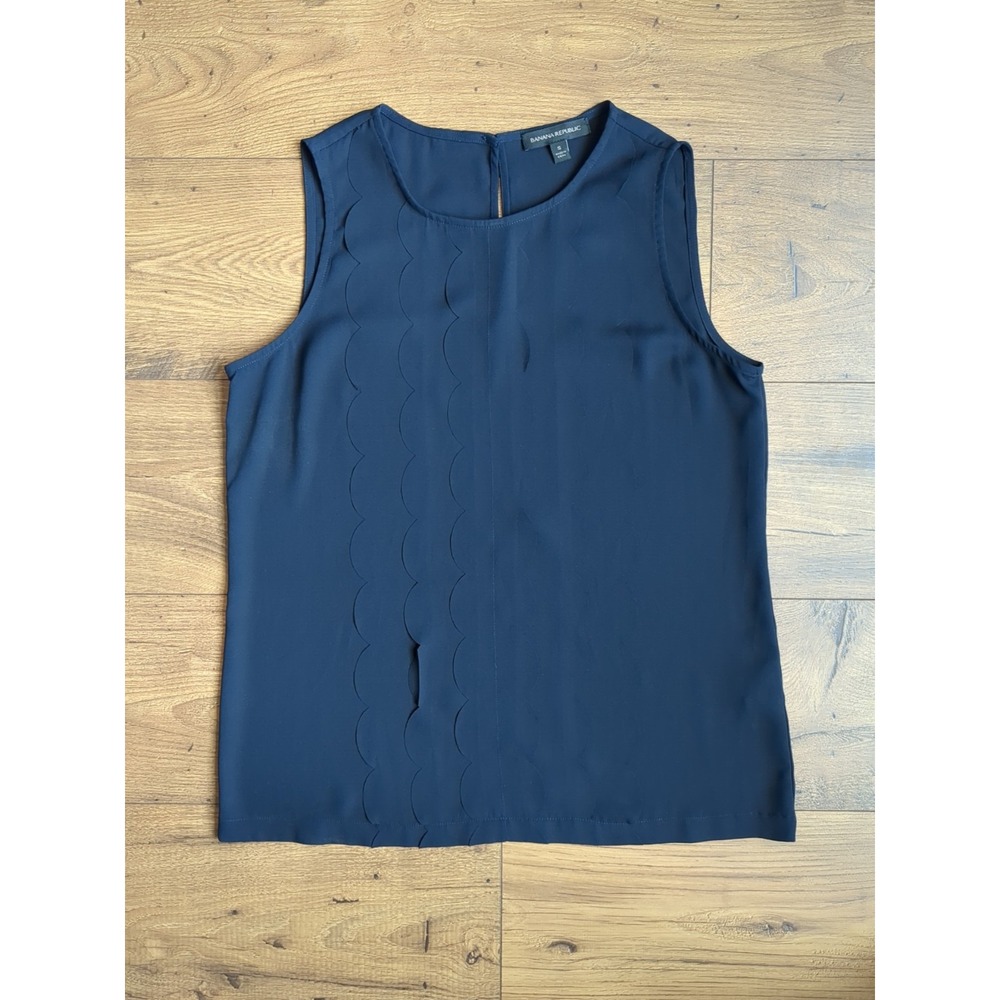 Banana Republic Womens S Sleeveless Collarless Ruffled‎ Blouse Top